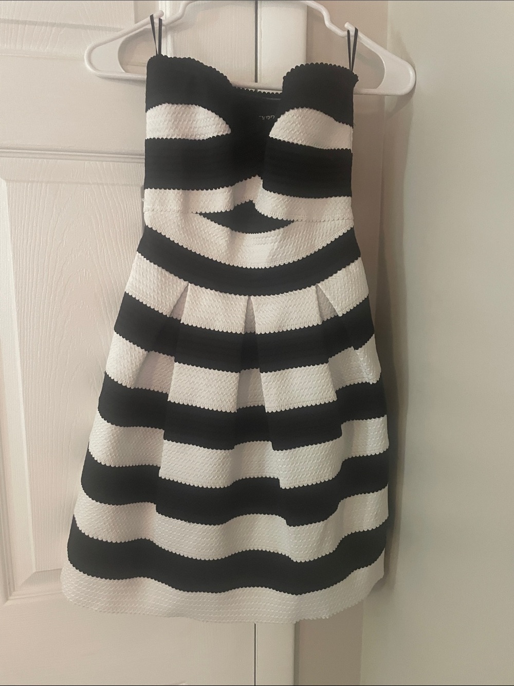 Express Black and White Strapless Pleated Mini Dress